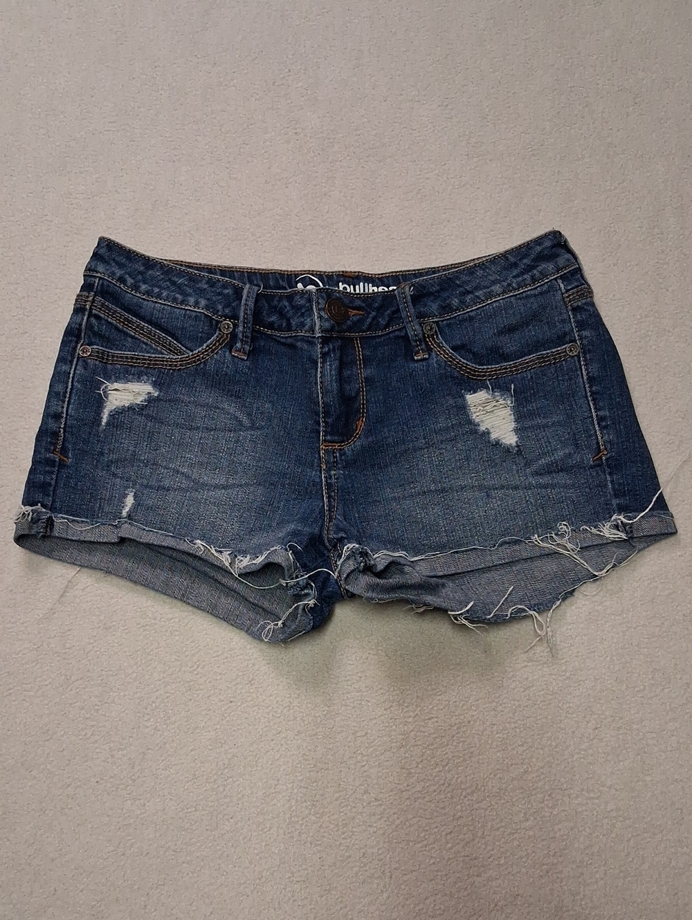 Junior Women Bullhead Dark Blue Distressed Denim Cutoff Shorts